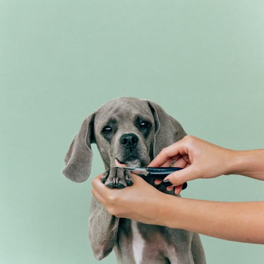 A dog's paw held for a nail trim