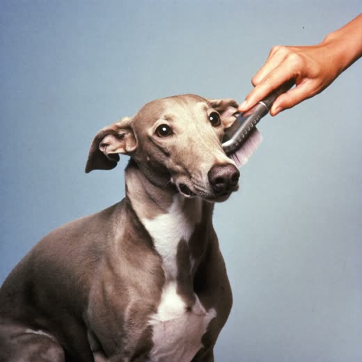 A long-coated dog being brushed out
